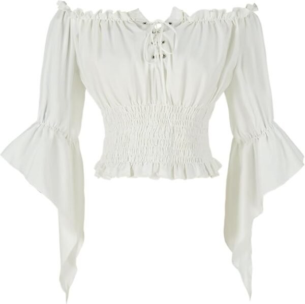Womens Renaissance Peasant Blouse Off Shoulder Trumpet Sleeve Tops - Image 5