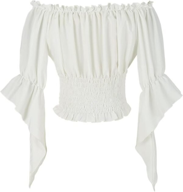 Womens Renaissance Peasant Blouse Off Shoulder Trumpet Sleeve Tops - Image 2